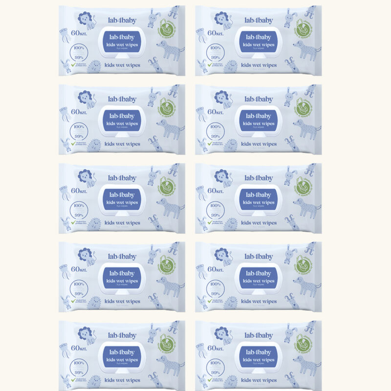 Zestaw 10 opakowań chusteczek nawilżanych H2O kids wet wipes lab4baby — wielopak dla dzieci
