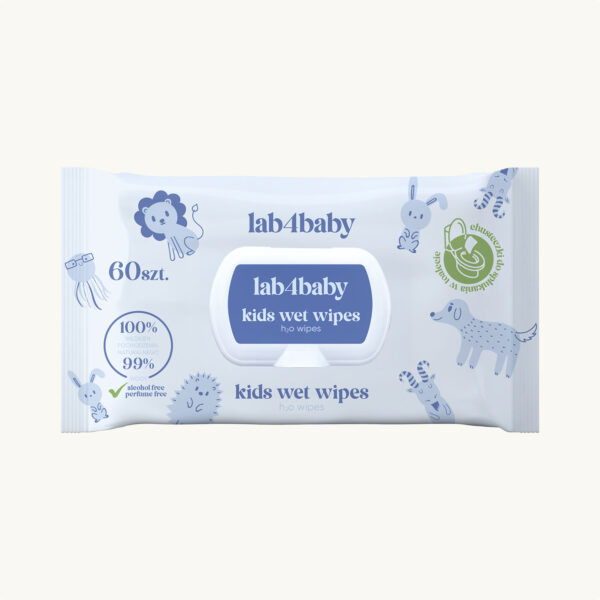 Chusteczki nawilżane dla dzieci H2O kids wet wipes lab4baby 60 szt. -biodegradowalne, 99% wody