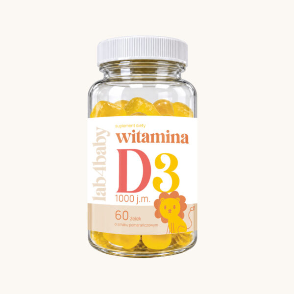 Witamina D3 dla dzieci lab4baby 1000 j.m., 60 żelek o smaku pomarańczowym